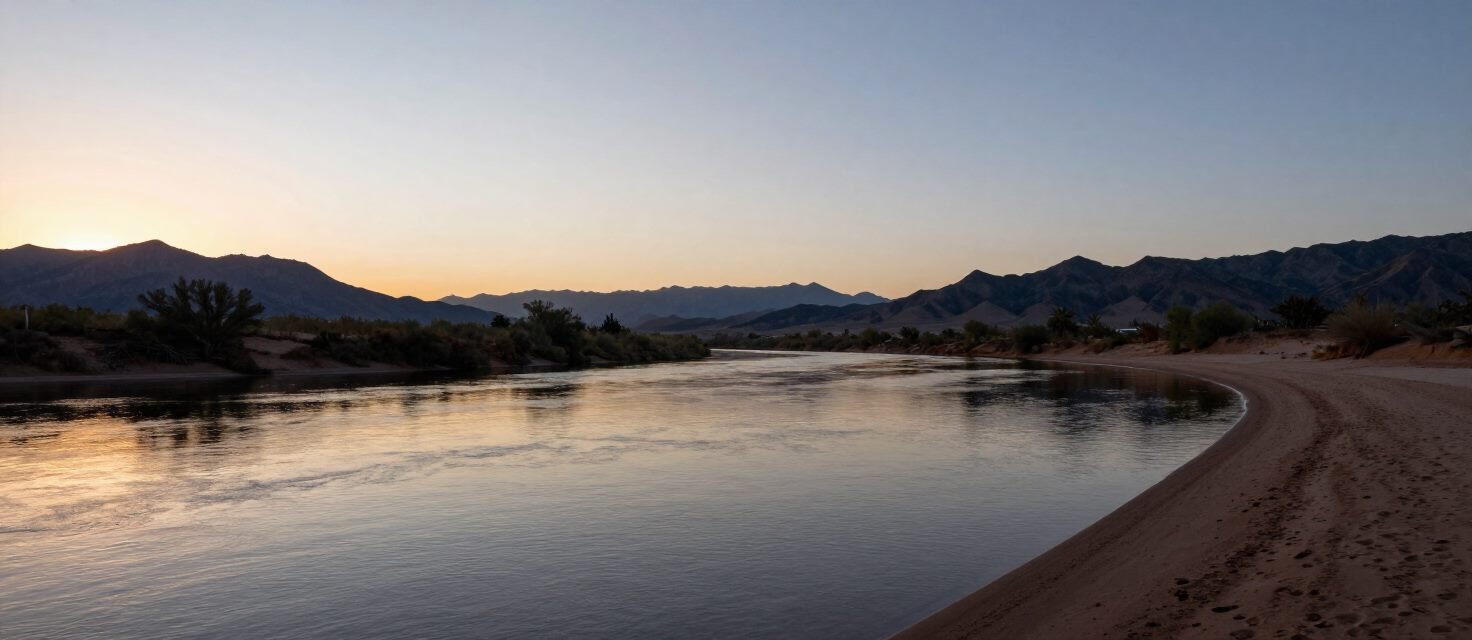 Sunset over a calm desert river in Arizona